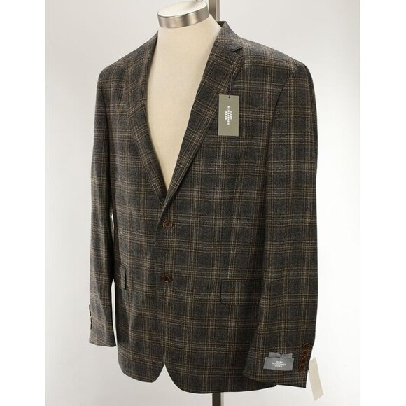 HART SCHAFFNER MARX Gray Brown Plaid NEW YORK Wool Sport Coat Jacket 42 L NWT